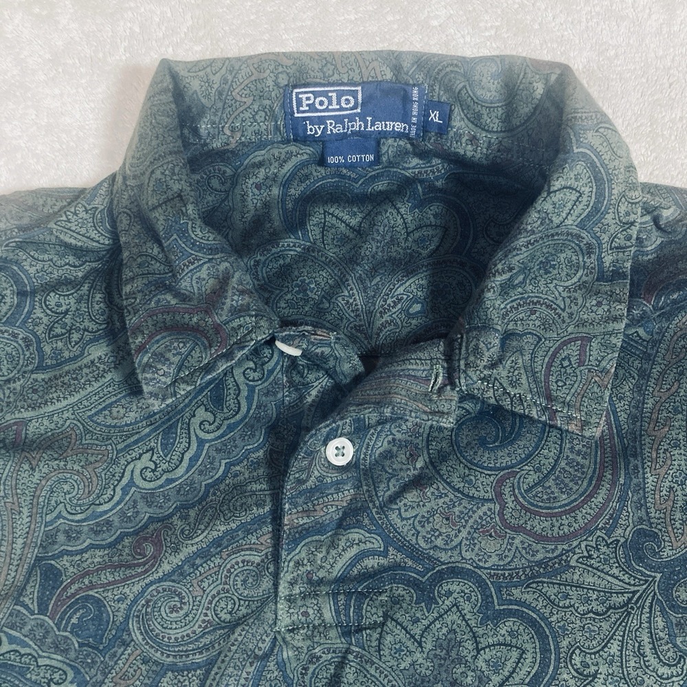 Vintage Polo Ralph Lauren Mens XL Paisley Polo Shirt 100% Soft Cotton 90s Y2K